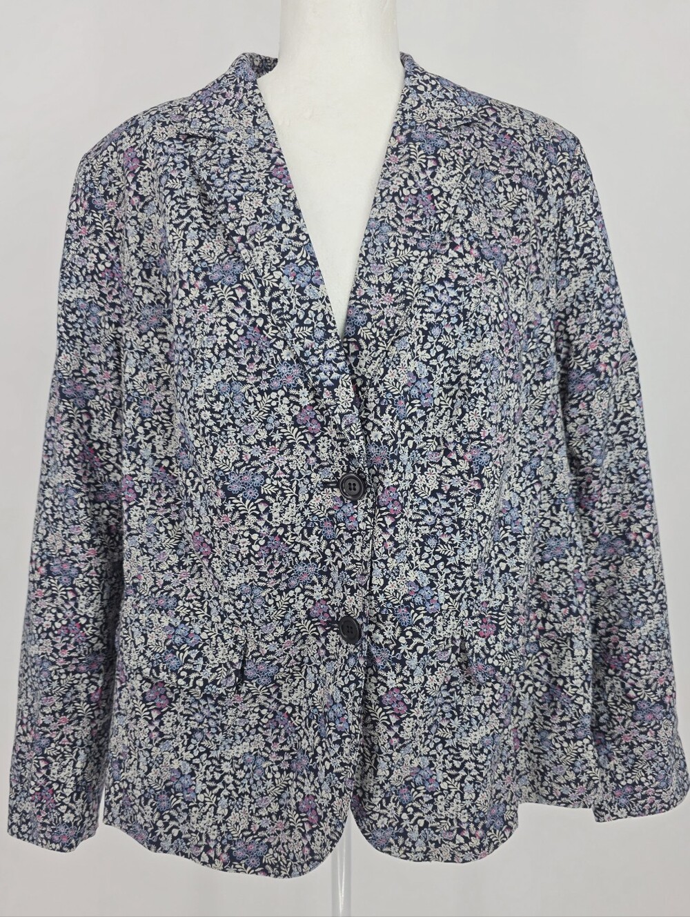 NWT Talbots Floral Cotton Blazer Jacket Blue Pink White 14W Plus Size